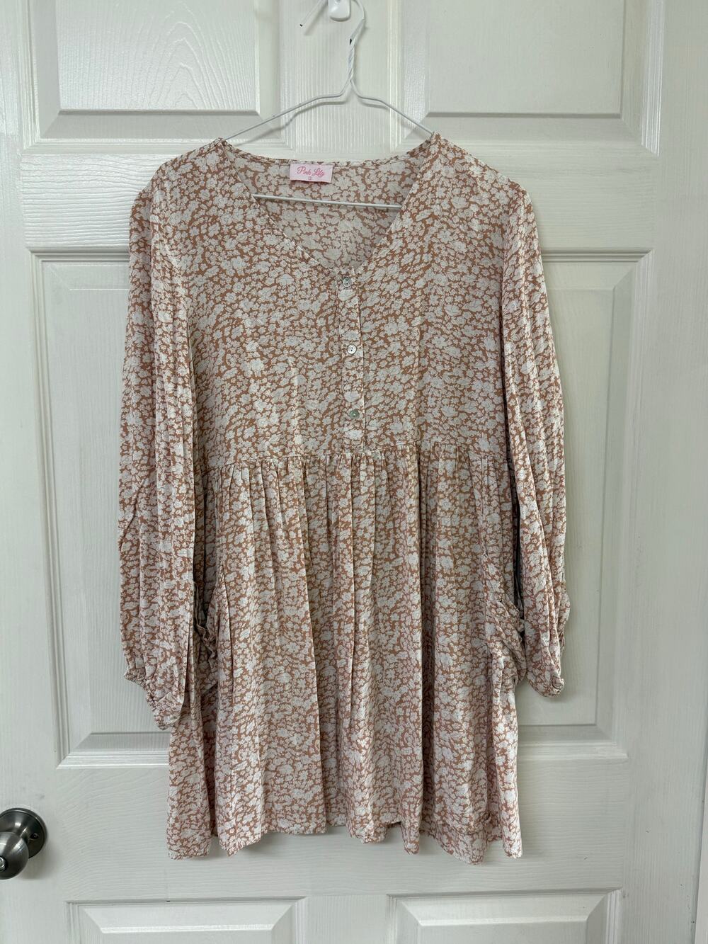 Pink Lily Floral Babydoll Tunic Dress | Size S